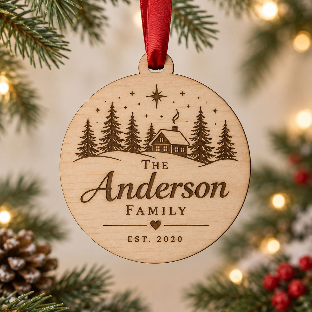 Personalized wooden family Christmas ornament