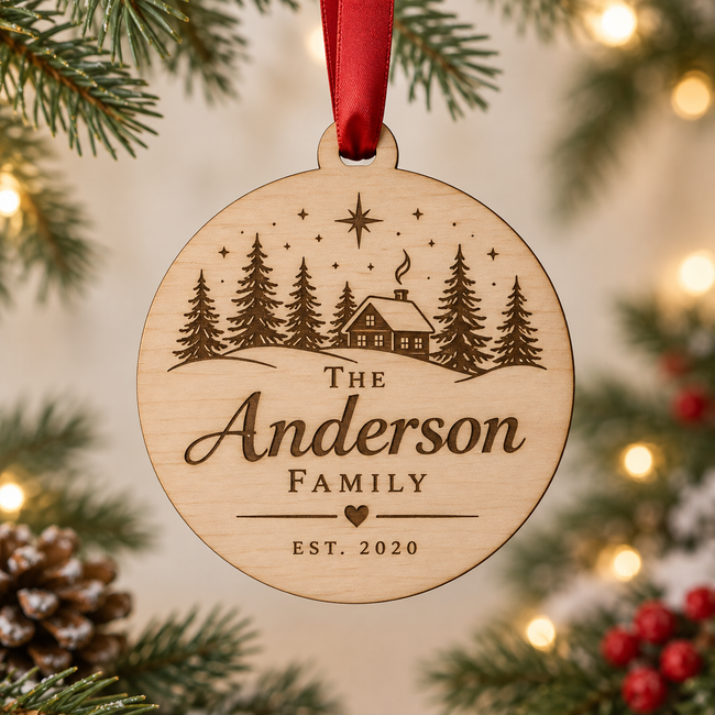 Personalized wooden family Christmas ornament