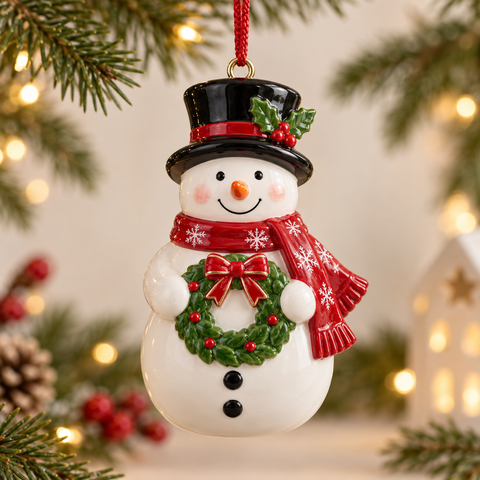 Ceramic Snowman Hanging Christmas Ornament