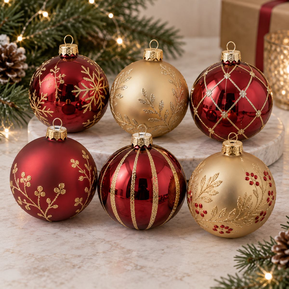 Red and gold glass ball ornament set