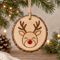 Rustic wood slice reindeer ornament